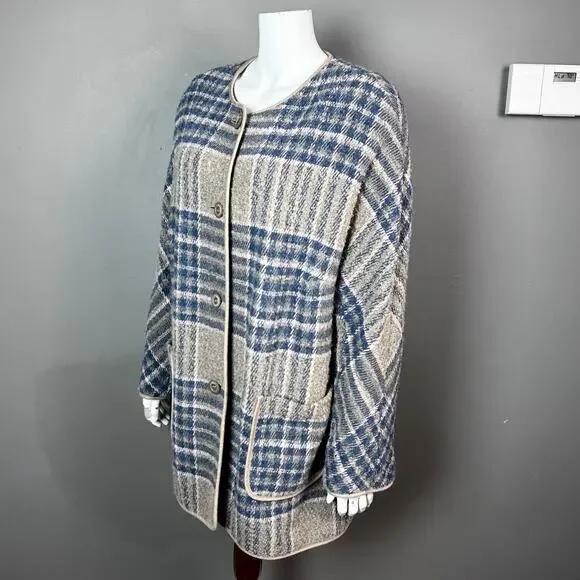 Basler‎ jacket women's Large XL wool long plaid blazer overcoat FR 46 lagenlook
